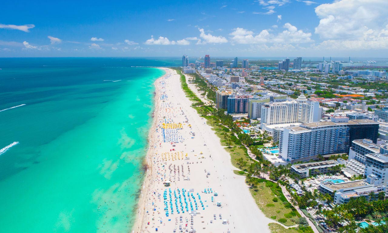 00572 usa florida miami sonne sommer meer sandstrand fernreise traumurlaub south beach skyline